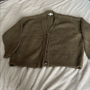 Topshop Olive Green Textured V-Neck Button Cardigan